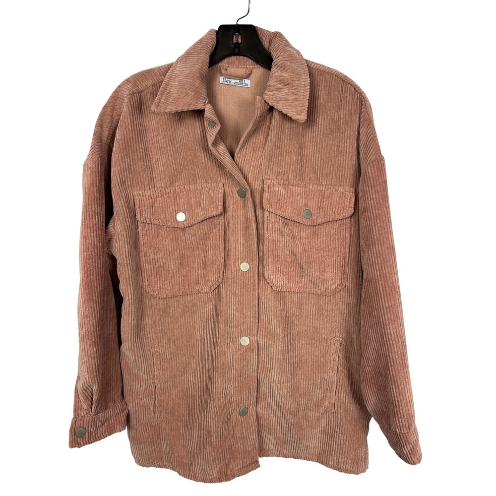 Dex Corduroy Shacket Dusty Rose Pink Oversized Button Down Jacket Small